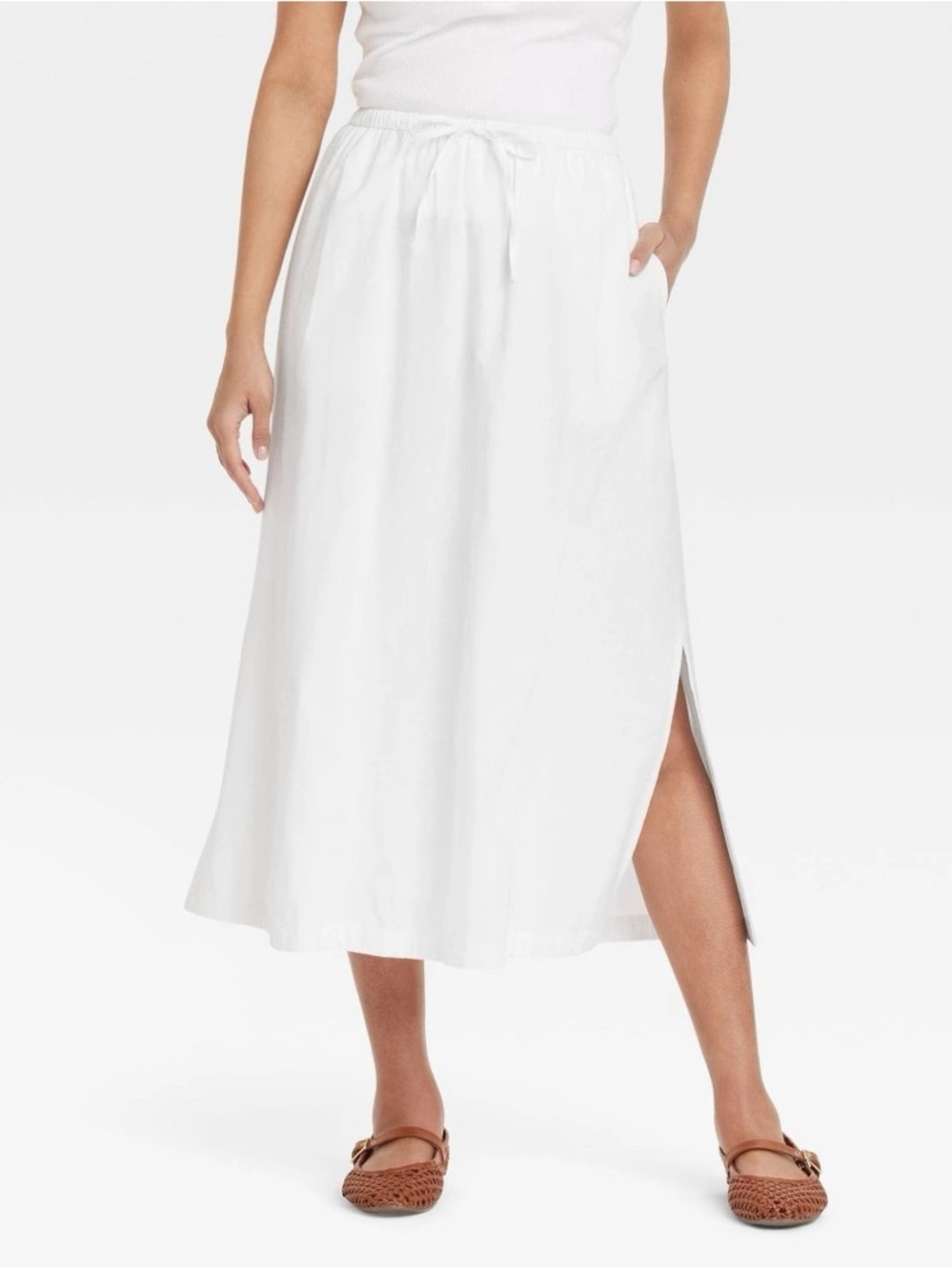 Universal Thread White Maxi Drawstring Skirt with Side Slit b183